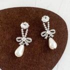 Rhinestone Bow Faux Pearl Drop Earring 1 Pair - Silver - One Size
