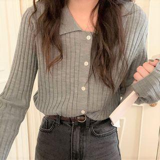Ribbed Knit Collared Cardigan
