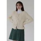 Lace-up Cable-knit Cardigan Ivory - One Size