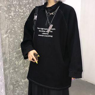 Polo Neck Lettering Sweater Black - One Size