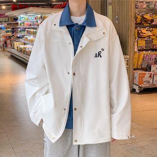 Mock Two-piece Lettering Button-up Jacket