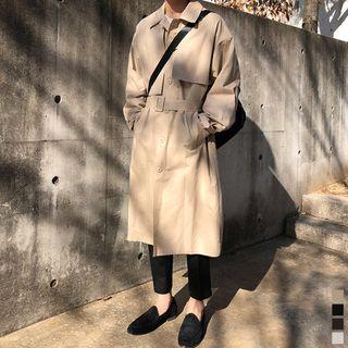Belted Flap Single-breasted Trench Coat