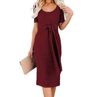 Short-sleeve Tie Front Dress