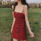 Spaghetti Strap Plaid Cutout-back Mini A-line Dress