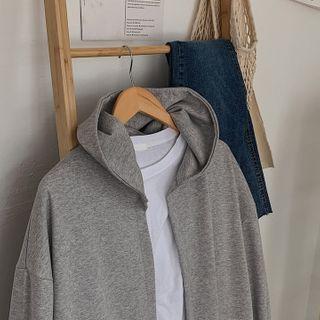 Hooded Open-front Long Cotton Cardigan
