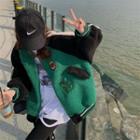 Color Block Zip-up Fleece Baseball Jacket