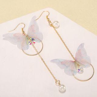 Buttoned Faux Pearl Asymmetrical Dangle Earring Gold - One Size