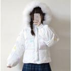 Printed Furry Hood Padded Jacket White - One Size
