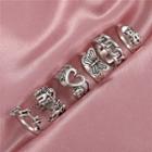 Set Of 6: Alloy Ring (various Designs) 53877 - Silver - One Size