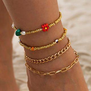 Bead Anklet Set Of 4 - One Size