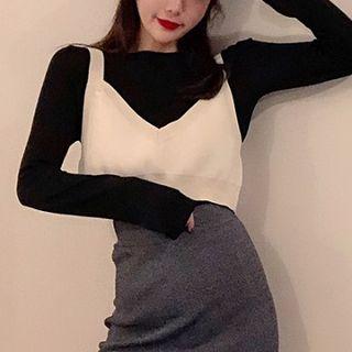 Plain Long-sleeve Top / Cropped Sleevless Top