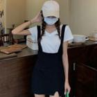 Short-sleeve Plain T-shirt / Side-slit Mini Overall Dress