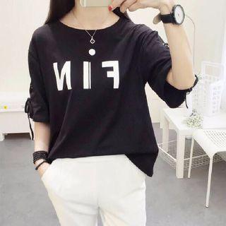 Lettering Lace Up Elbow-sleeve T-shirt
