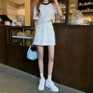 Striped Short-sleeve T-shirt / Mini A-line Skirt / T-shirt Dress
