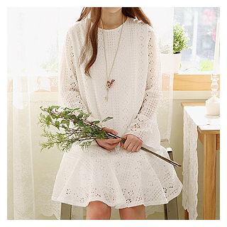 Round-neck Ruffle-hem Lace Dress