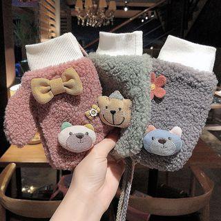 Ribbon Accent Animal Face Fluffy Mittens