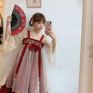 Long-sleeve Lace Top / Sleeveless A-line Dress