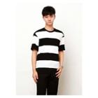 Round-neck Elbow-sleeve Rugby-stripe T-shirt