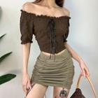 Short-sleeve Lace-up Crop Top / Drawstring Mini Skirt