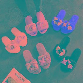 Applique Fluffy Slide Sandals