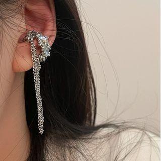 Faux Cat Eye Stone Alloy Fringed Earring 1 Pc - Silver - One Size