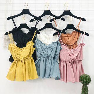 Ruffled-trim Ruched Top