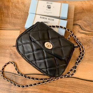 Turn-lock Chain Quilted Crossbody Bag