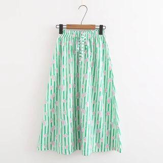 Watermelon Print Striped Midi Skirt