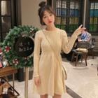 Gathered-waist Cable-knit Dress