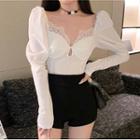 Long-sleeve Lace Panel Cutout Top