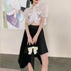 Short-sleeve Ruffle Trim Crop Shirt / Pleated Midi Skirt