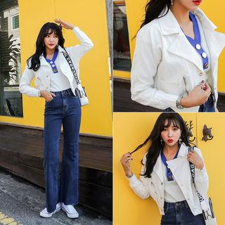 Smocked-detail Cropped Jacket White - One Size