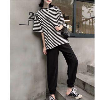 Elbow-sleeve Striped T-shirt / Harem Pants