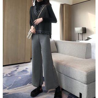 Contrast-trim Sweater Vest/ Wide-leg Pants/ Mock Neck Long-sleeve T-shirt