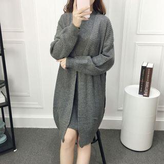Set: Open Front Cardigan + Sleeveless Sweater Dress