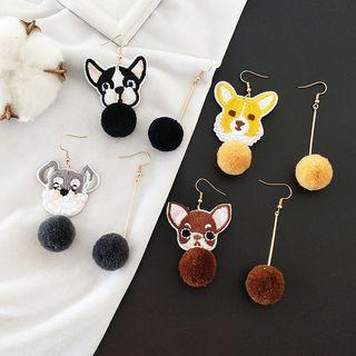 Non-matching Dog Pompom Dangle Earring