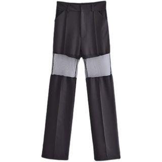 High Waist Mesh Panel Straight Leg Pants