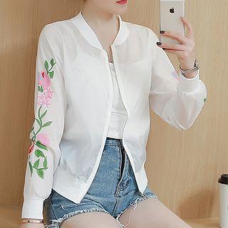 Floral Print Sheer Zip Jacket