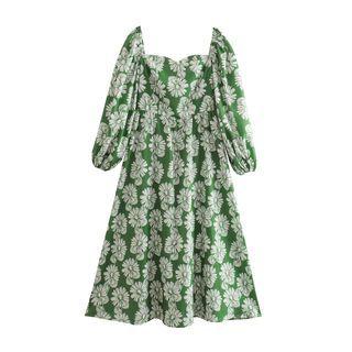 Long Sleeve Off-shoulder Floral Print Dress