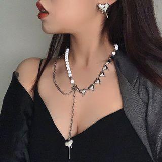 Heart Pendant Alloy Necklace / Earring