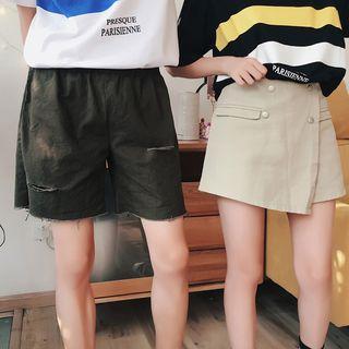 Couple Matching Ripped Shorts / Buttoned Skort