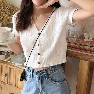 Short-sleeve Ruffle-trim Light Cardigan