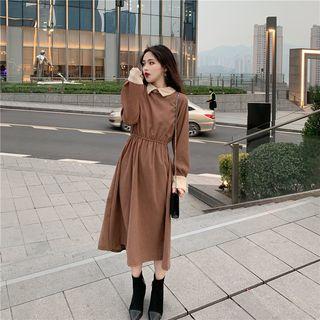 Long-sleeve Gathered-waist Midi Dress