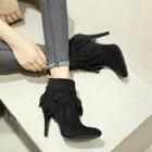 Fringed High Heel Pointed Short Boots