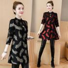 Long-sleeve Feather Print Long Top