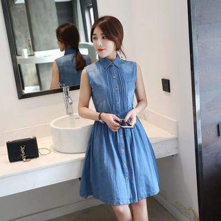 Sleeveless A-line Denim Shirt Dress
