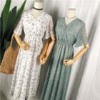 Short-sleeve Maxi Floral A-line Dress