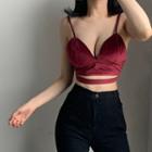 Velvet Cropped Camisole Top Wine Red - One Size
