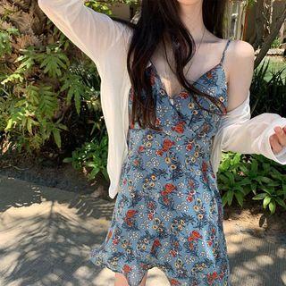 Sleeveless Floral Dress / Light Cardigan