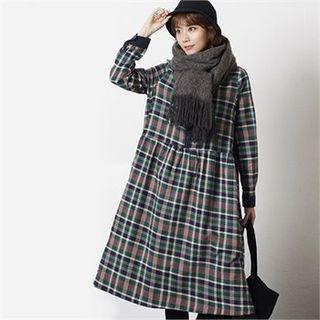 A-line Plaid Long Polo Dress Green - One Size